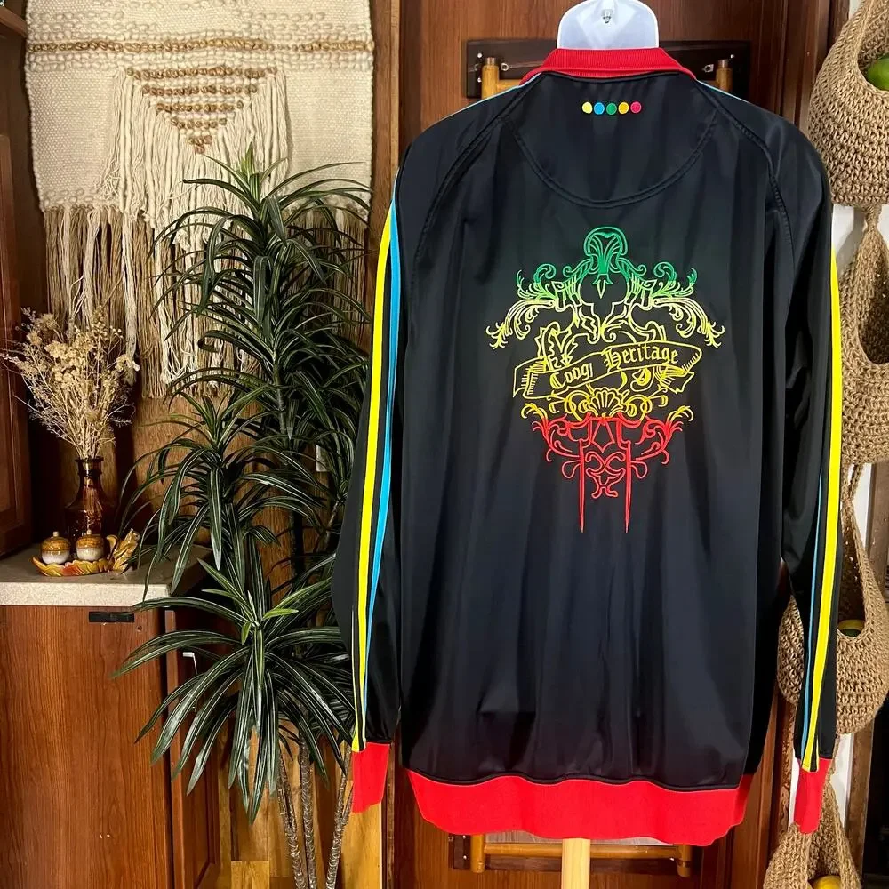 Vintage Coogi Heritage Track Jacket 3XL Big Logo Hip Hop Y2K Rasta Stripe Zip Up - Picture 15 of 15